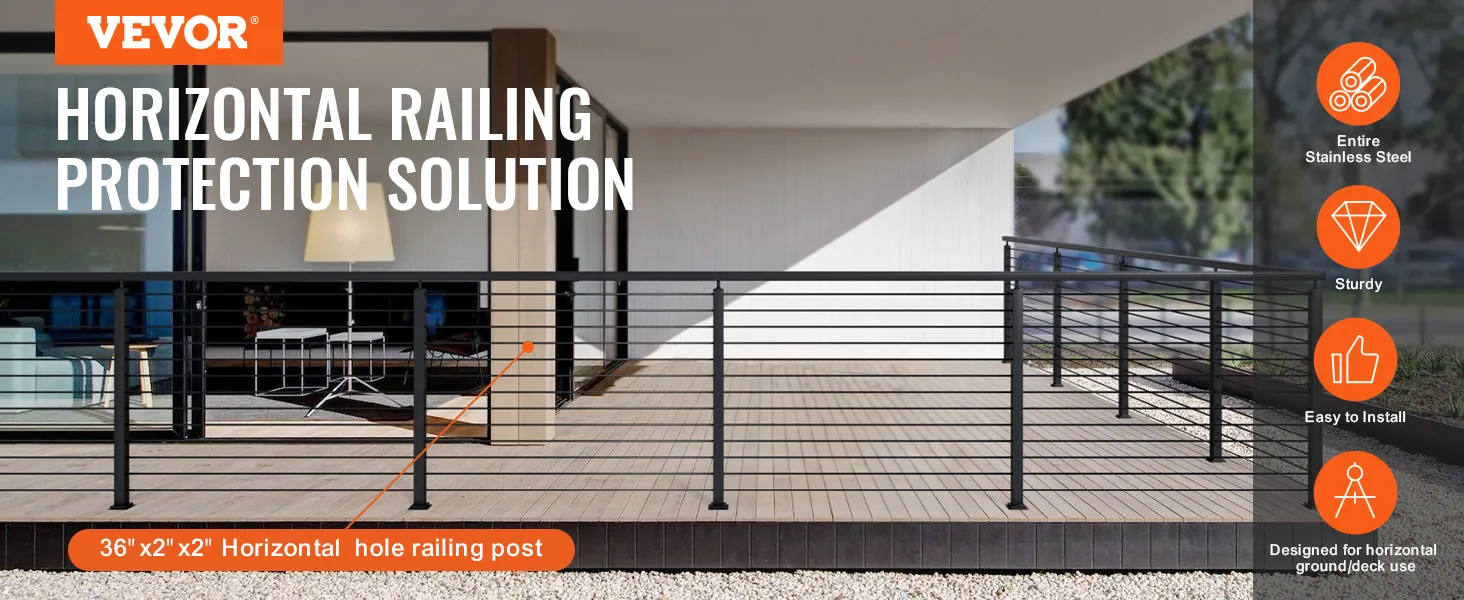VEVOR cable railing post for horizontal protection solution, stainless steel, easy to install, sturdy.