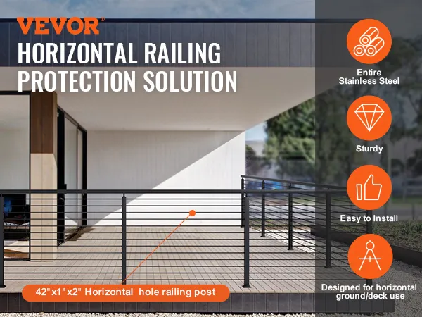 VEVOR cable railing post for horizontal railing protection on a deck with stainless steel construction.
