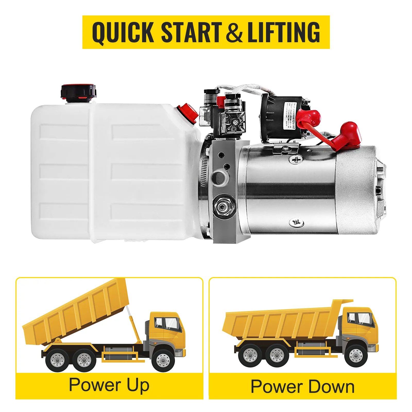 VEVOR hydraulic pump for quick start and lifting of dump trucks. power up and down control.