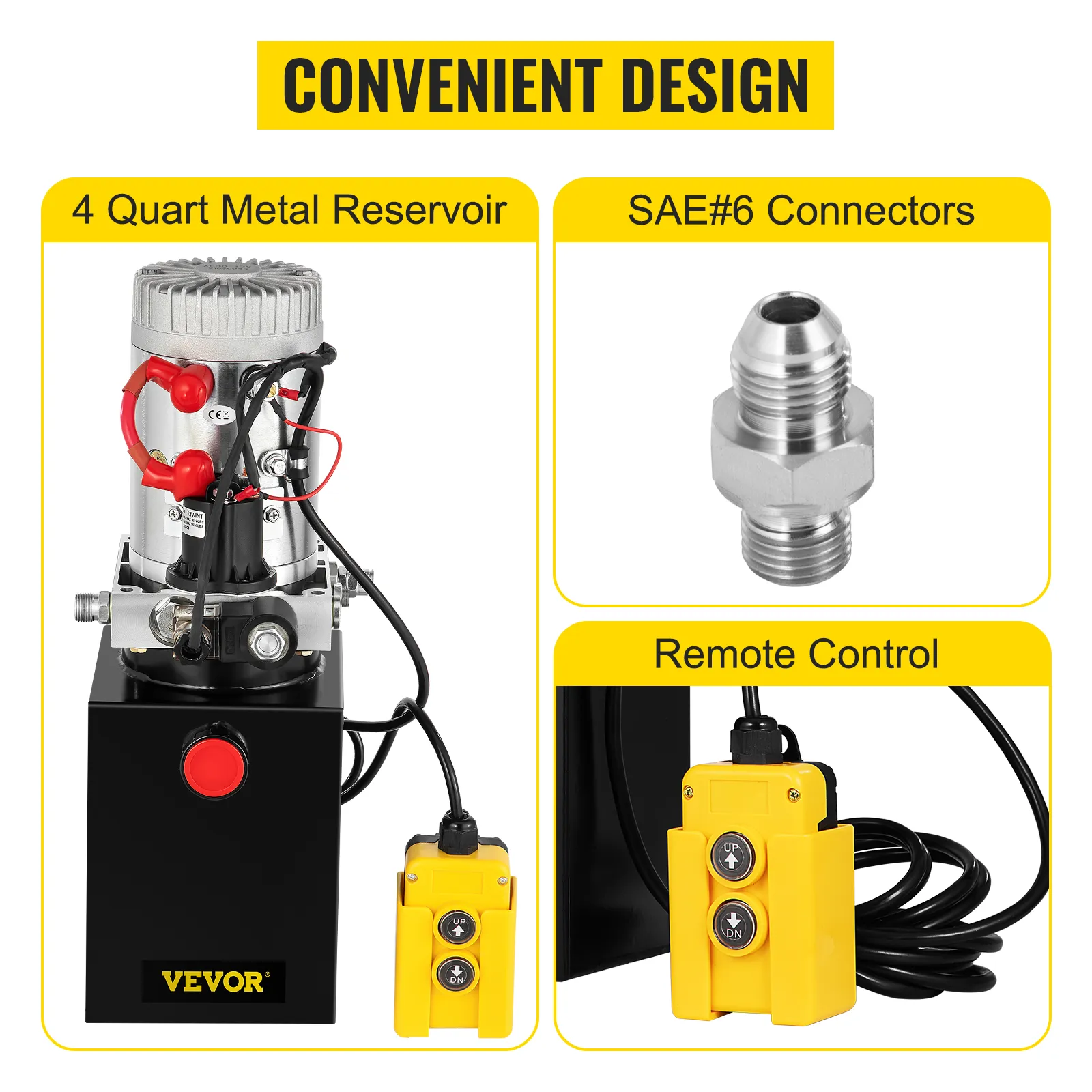 Bomba hidráulica VEVOR con depósito de metal, conectores sae#6 y control remoto