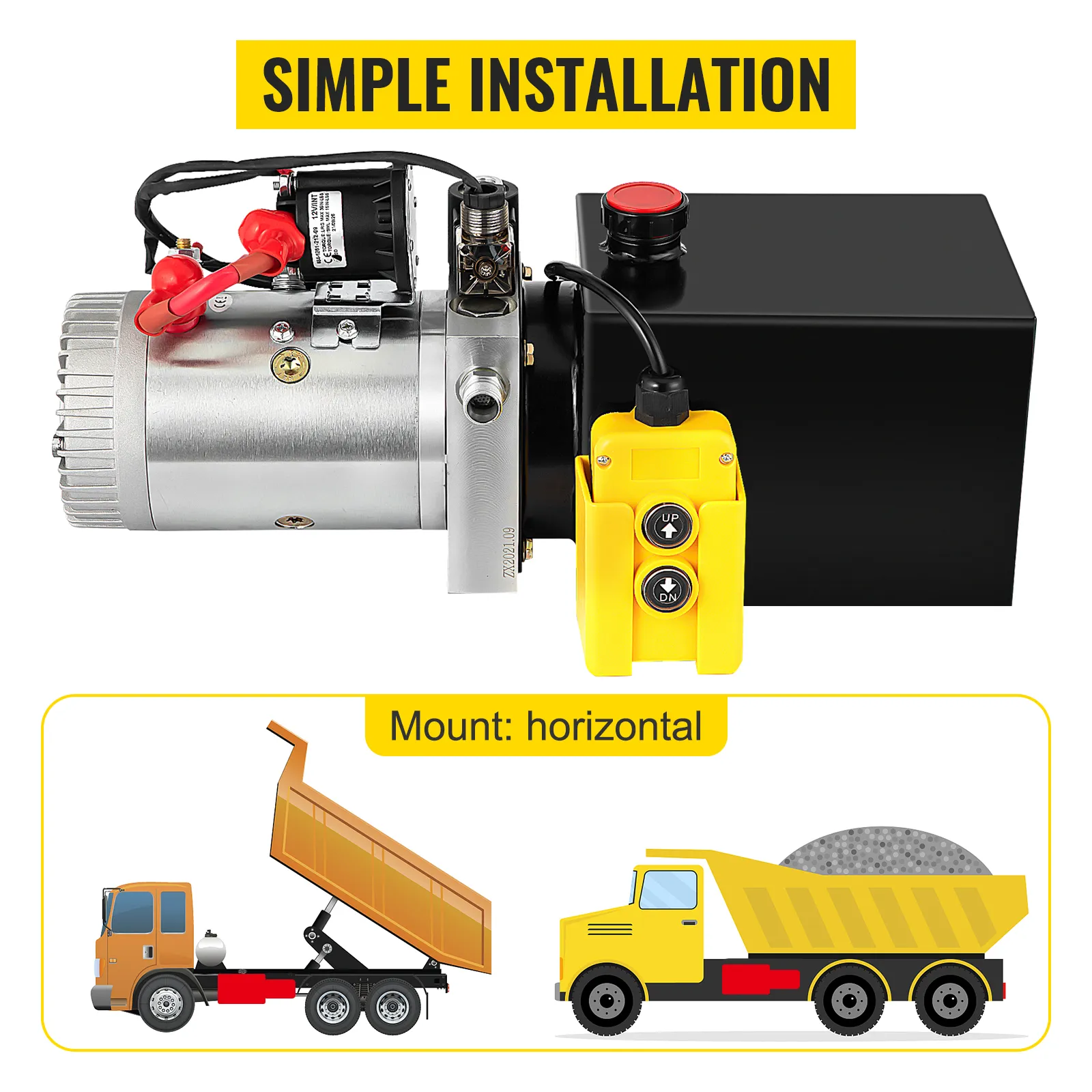 Bomba hidráulica VEVOR con instrucciones de instalación sencillas y demostración de montaje horizontal.