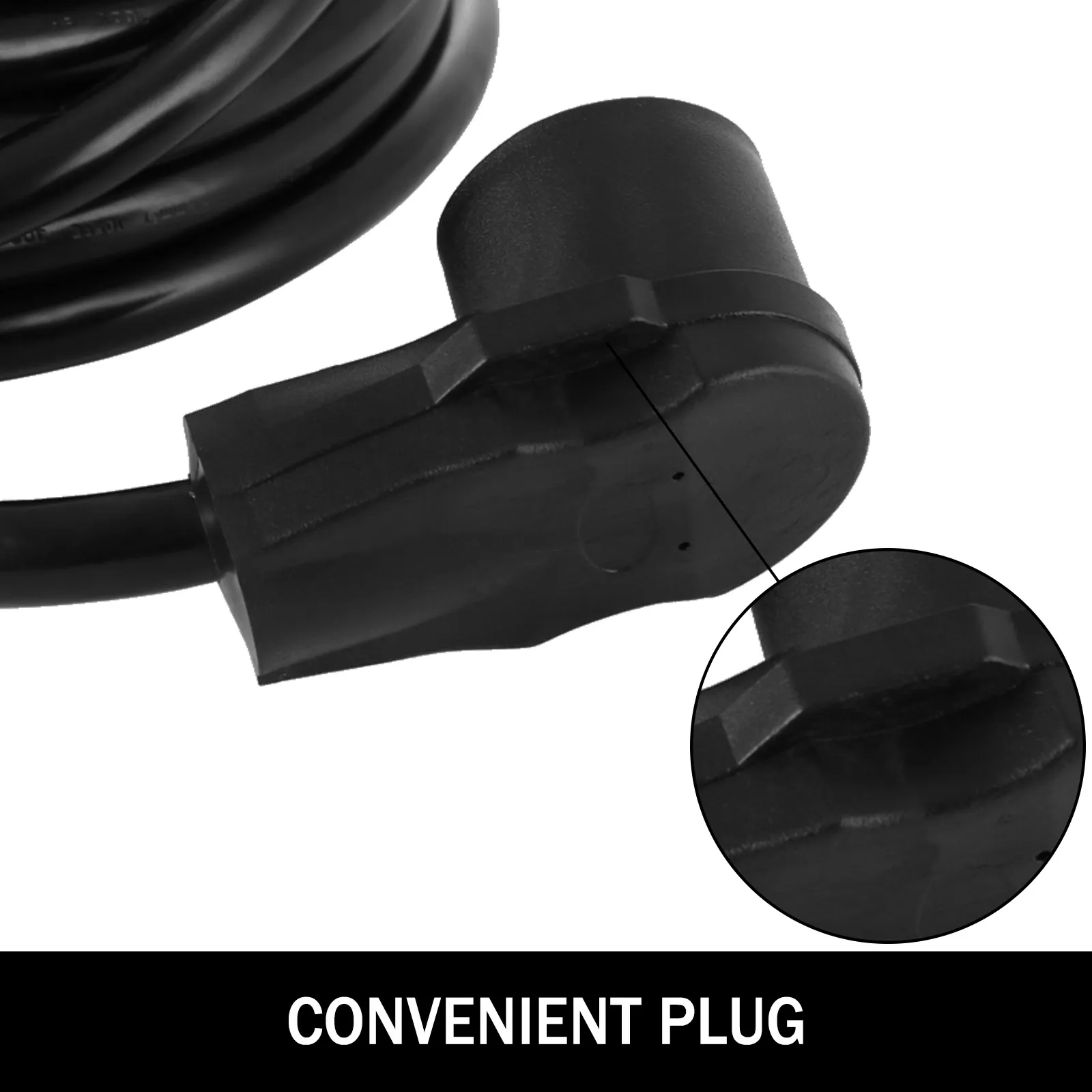 Cable de extensión para vehículos recreativos VEVOR de 40 amperios con un enchufe conveniente, vista de cerca