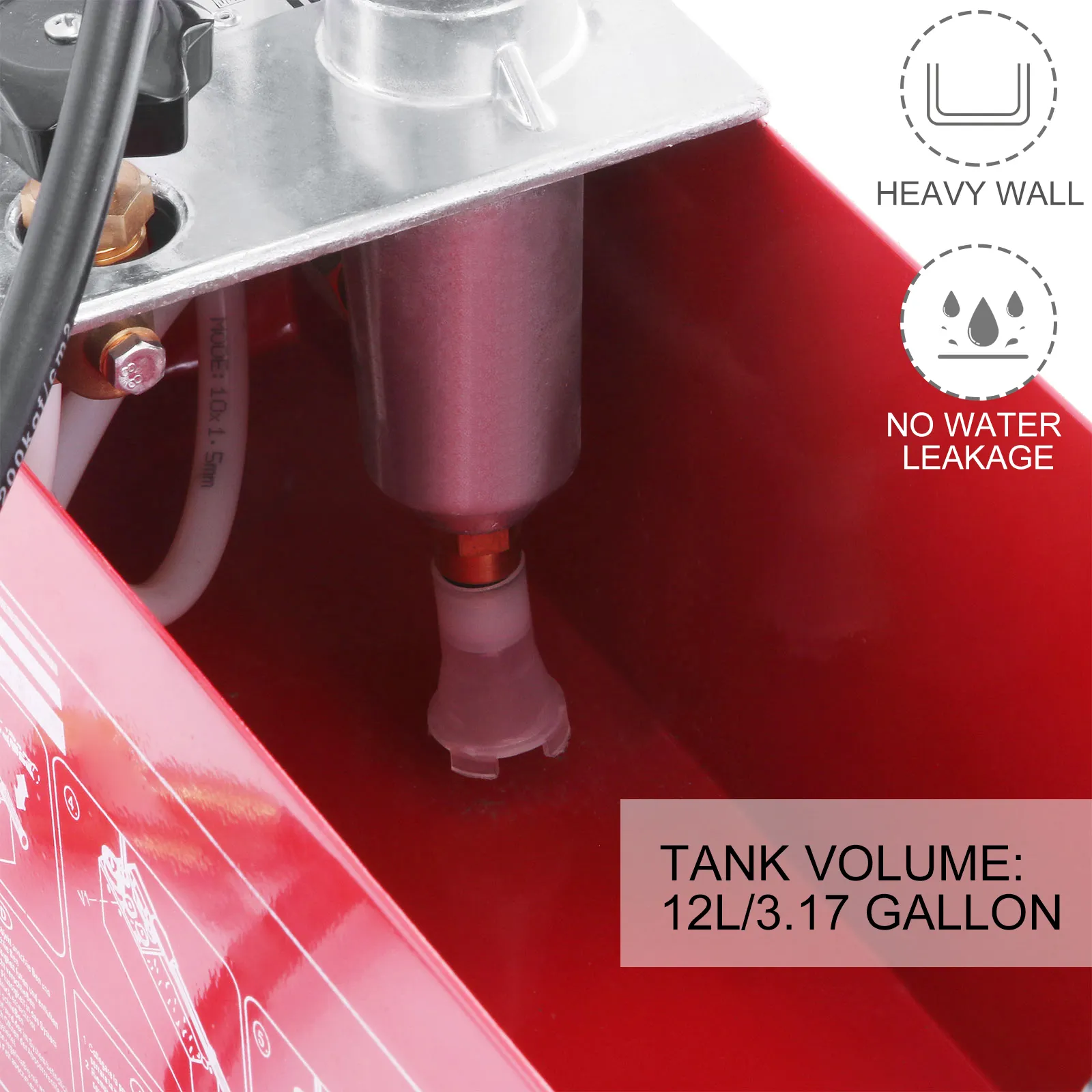 VEVOR hydraulic pressure test pump, red tank, no water leakage, 12l capacity.