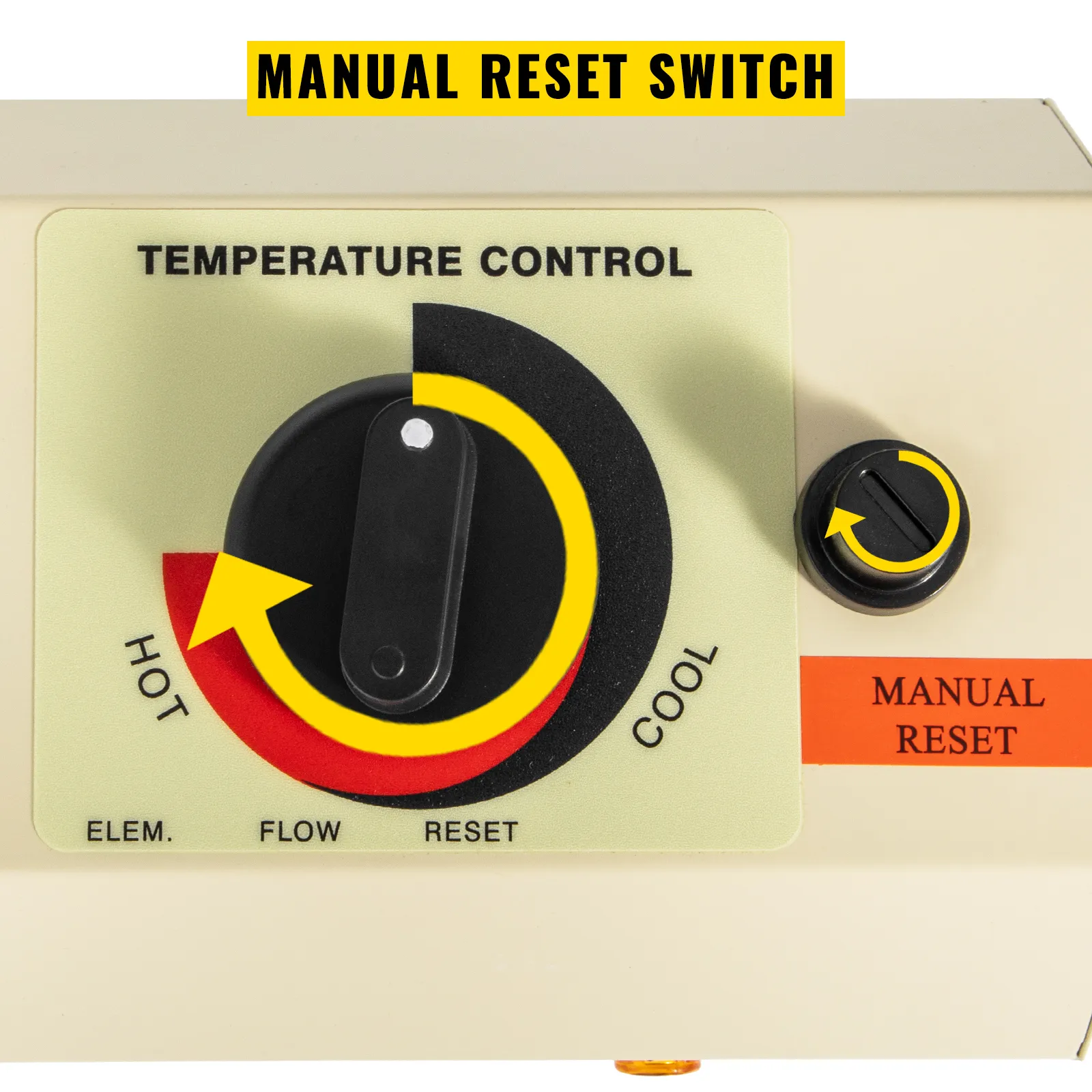 Panel de control de temperatura con interruptor de reinicio manual en calentador de agua eléctrico VEVOR.