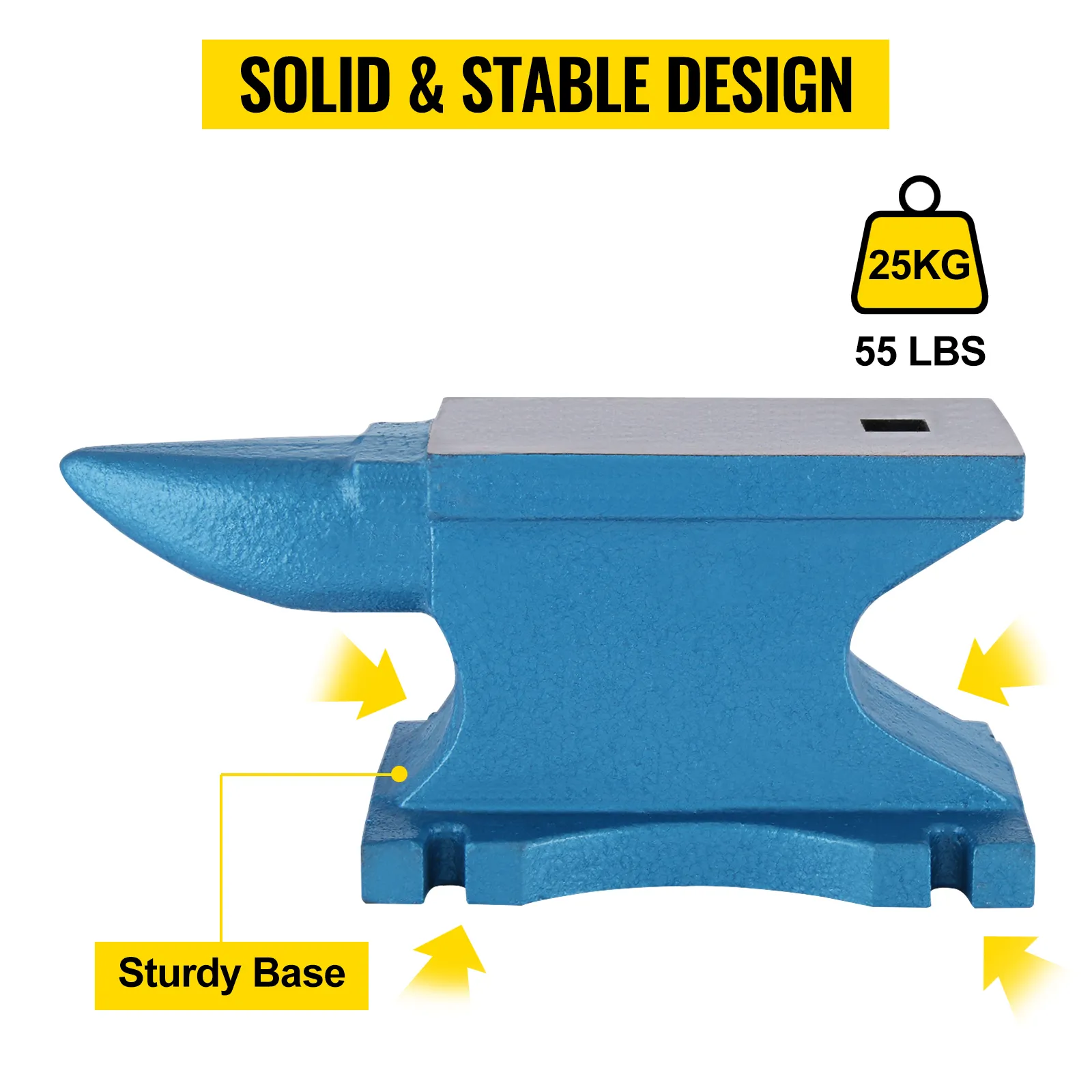 VEVOR single horn anvil with sturdy base, 25kg solid and stable design in blue.