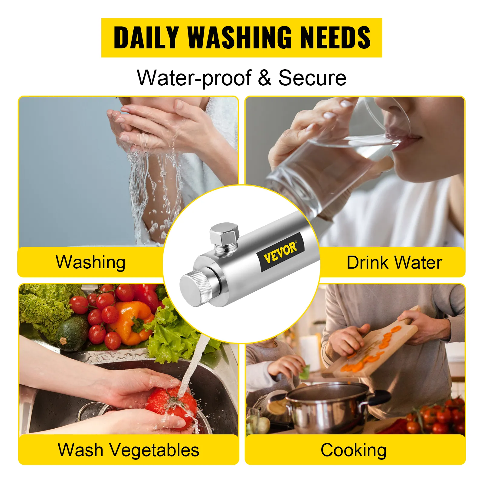 Purificador de agua UV VEVOR para lavar, beber, cocinar y lavar verduras a diario.