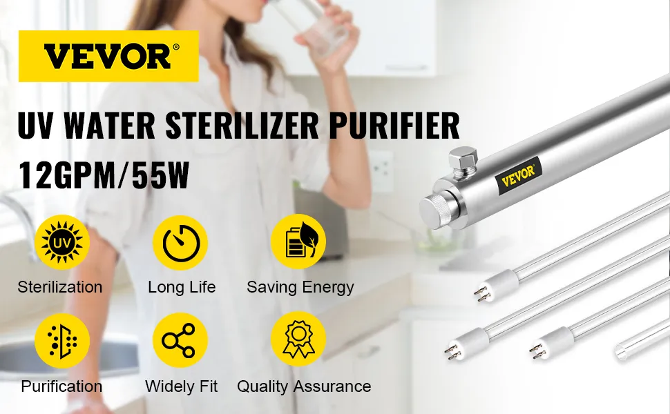 Purificador de agua VEVOR esterilizador UV 12 gpm/55w para una purificación eficiente y ahorro de energía.