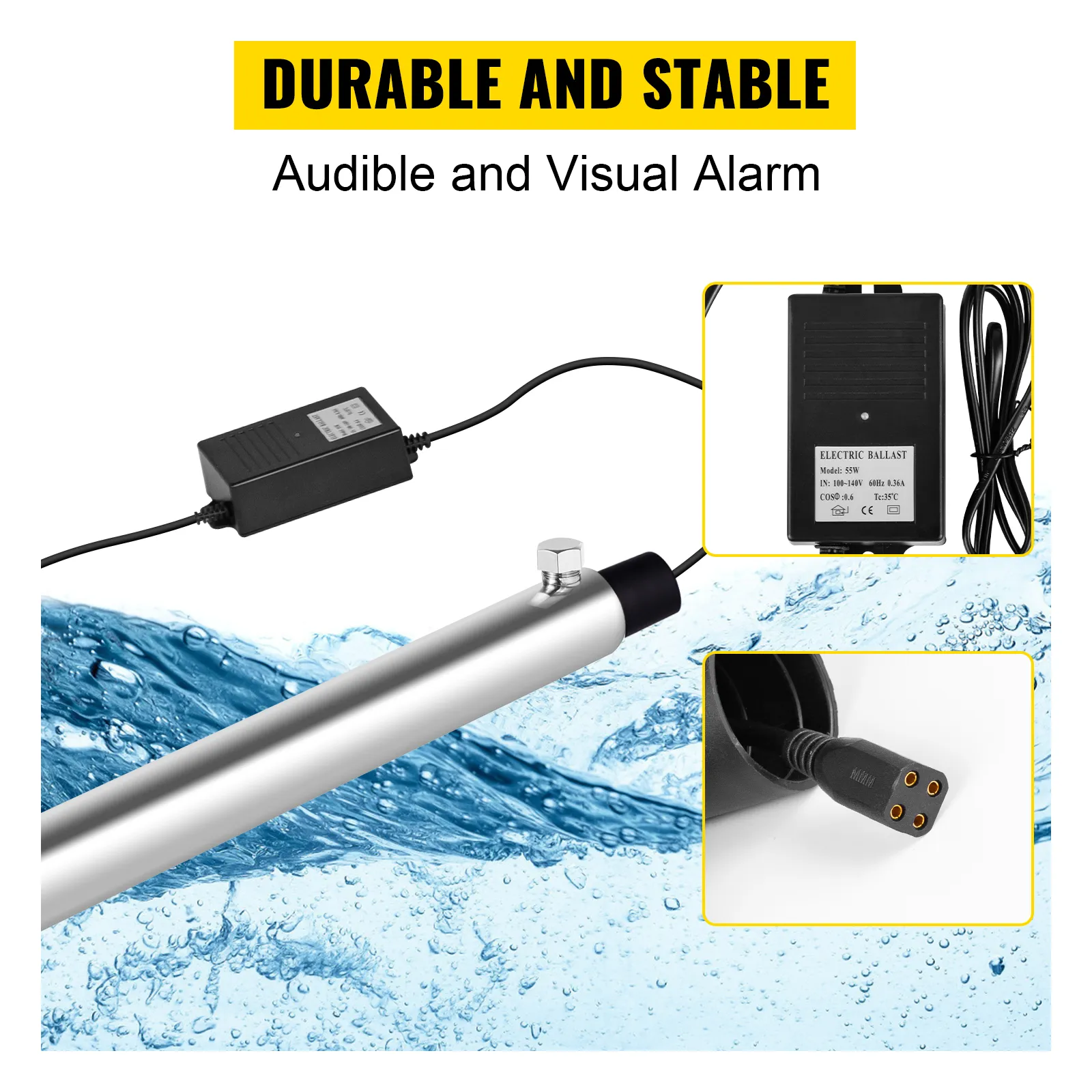 Purificador de agua VEVOR con diseño duradero, sistema de alarma y componentes eléctricos.