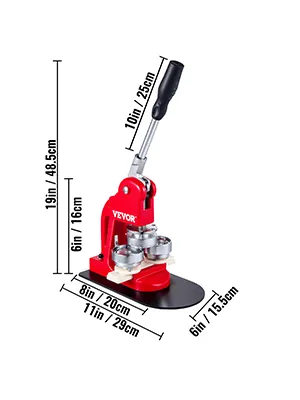 red VEVOR button maker with detailed measurements