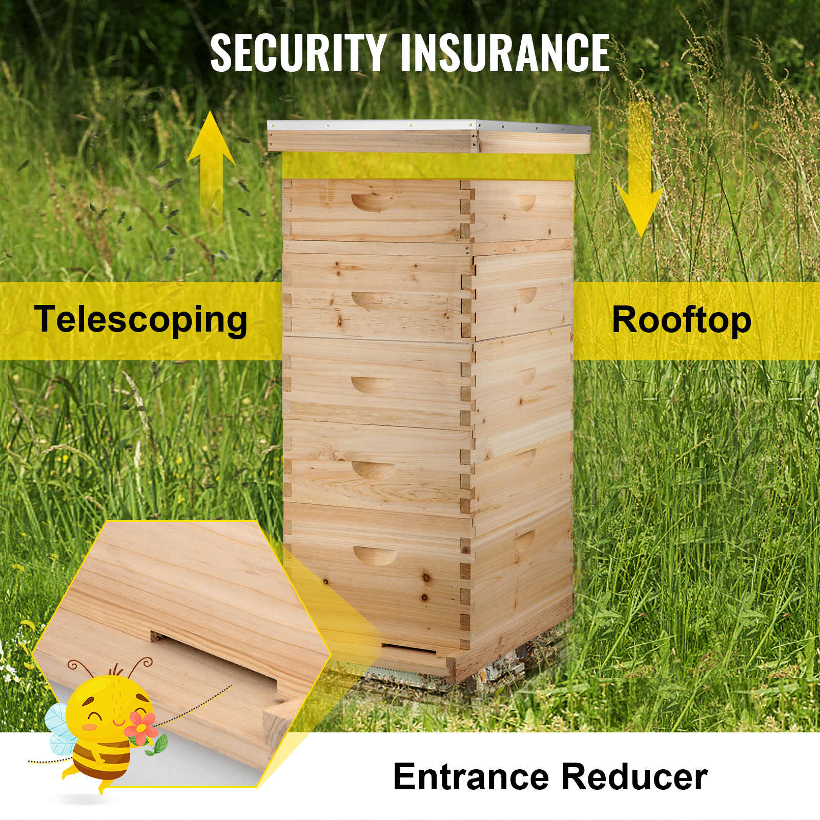 VEVOR 5 Boxes 10-Frame Bee Hive 1 Deep and 4 Medium Box