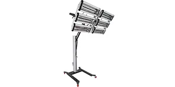 Lámpara de curado de pintura VEVOR con seis paneles reflectantes en un soporte ajustable y resistente.