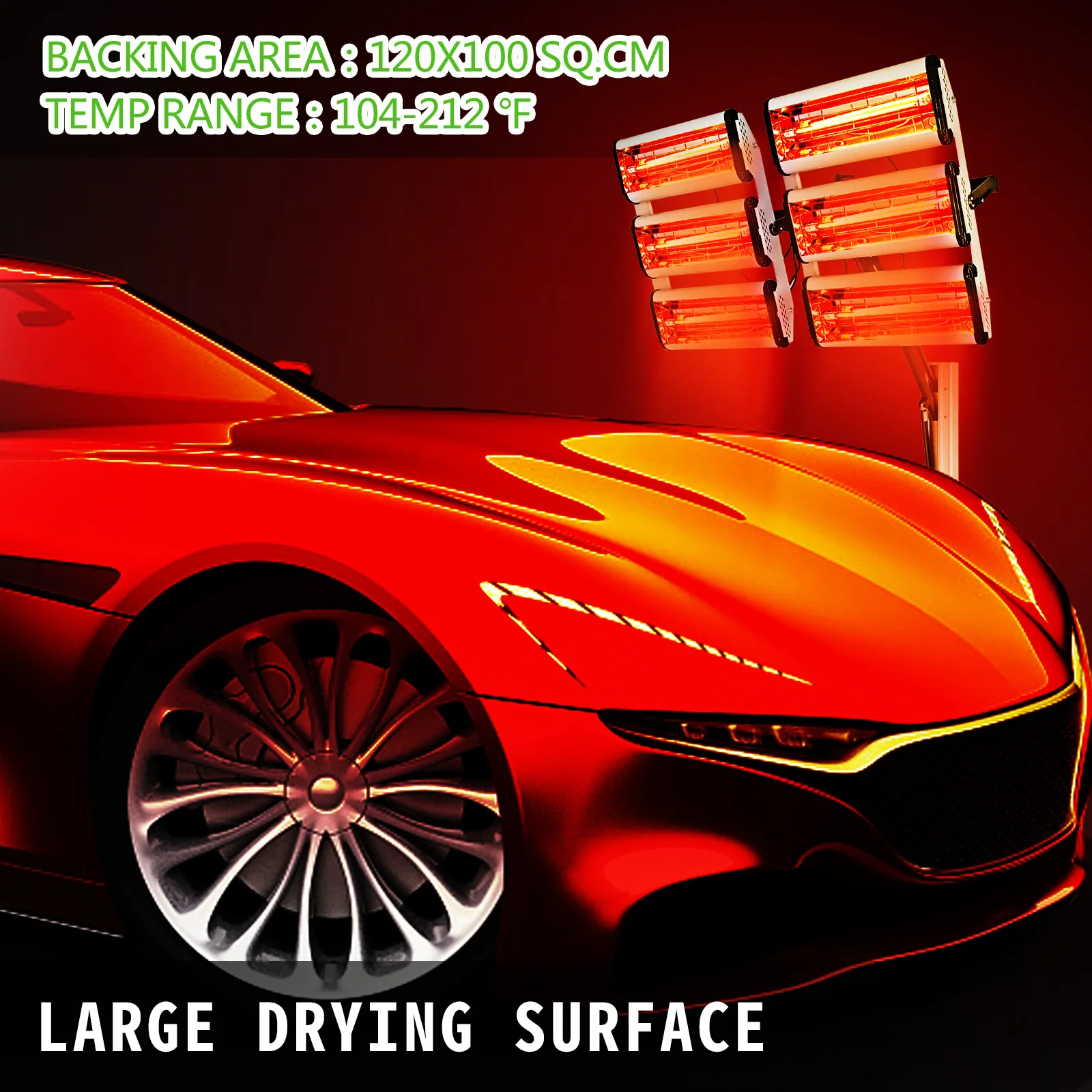 Lámpara de curado de pintura VEVOR para secar la carrocería del automóvil con configuraciones de temperatura ajustables.