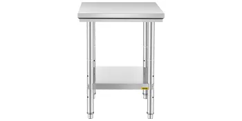 Mesa de preparación de acero inoxidable VEVOR con estante inferior y patas ajustables.