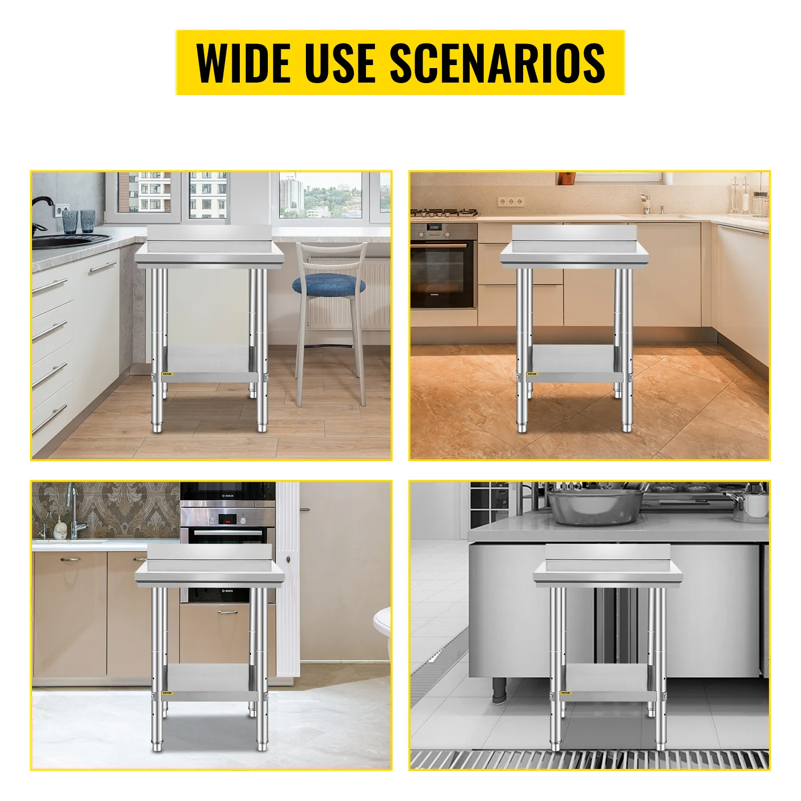 Stół roboczy VEVOR ze stali nierdzewnej do różnych aranżacji kuchennych, do wszechstronnego zastosowania.