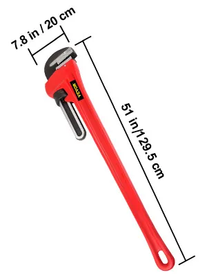 VEVOR pipe wrench with 60in handle and 7.8in jaw in red.