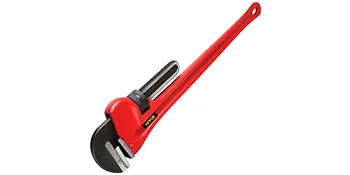 red VEVOR pipe wrench with long handle and adjustable jaw.