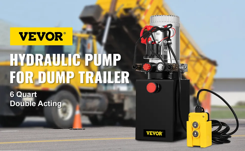 VEVOR hydraulic pump for dump trailer with remote, 6 quart, double acting.