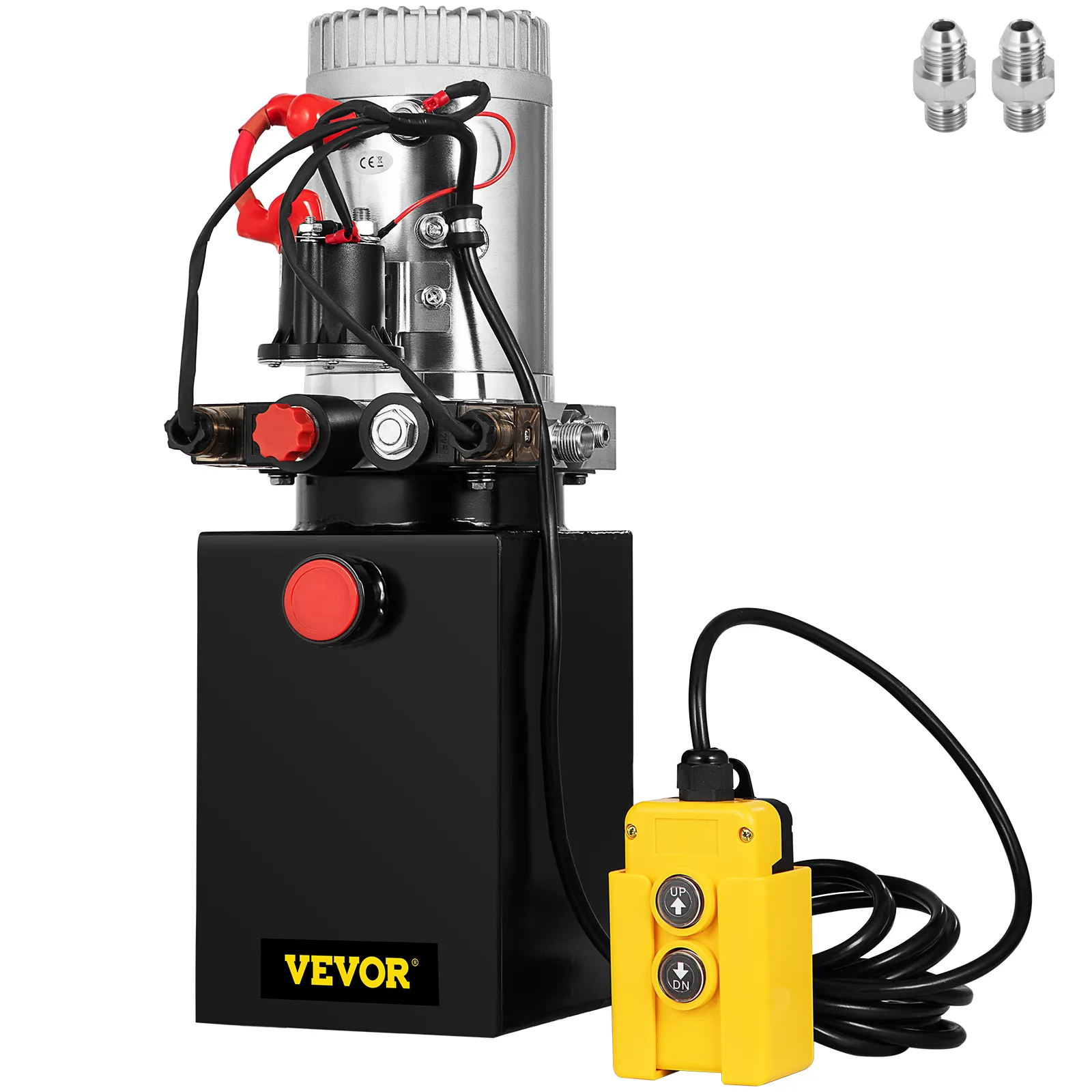 VEVOR hydraulic pump with control box and connectors, black and yellow design.