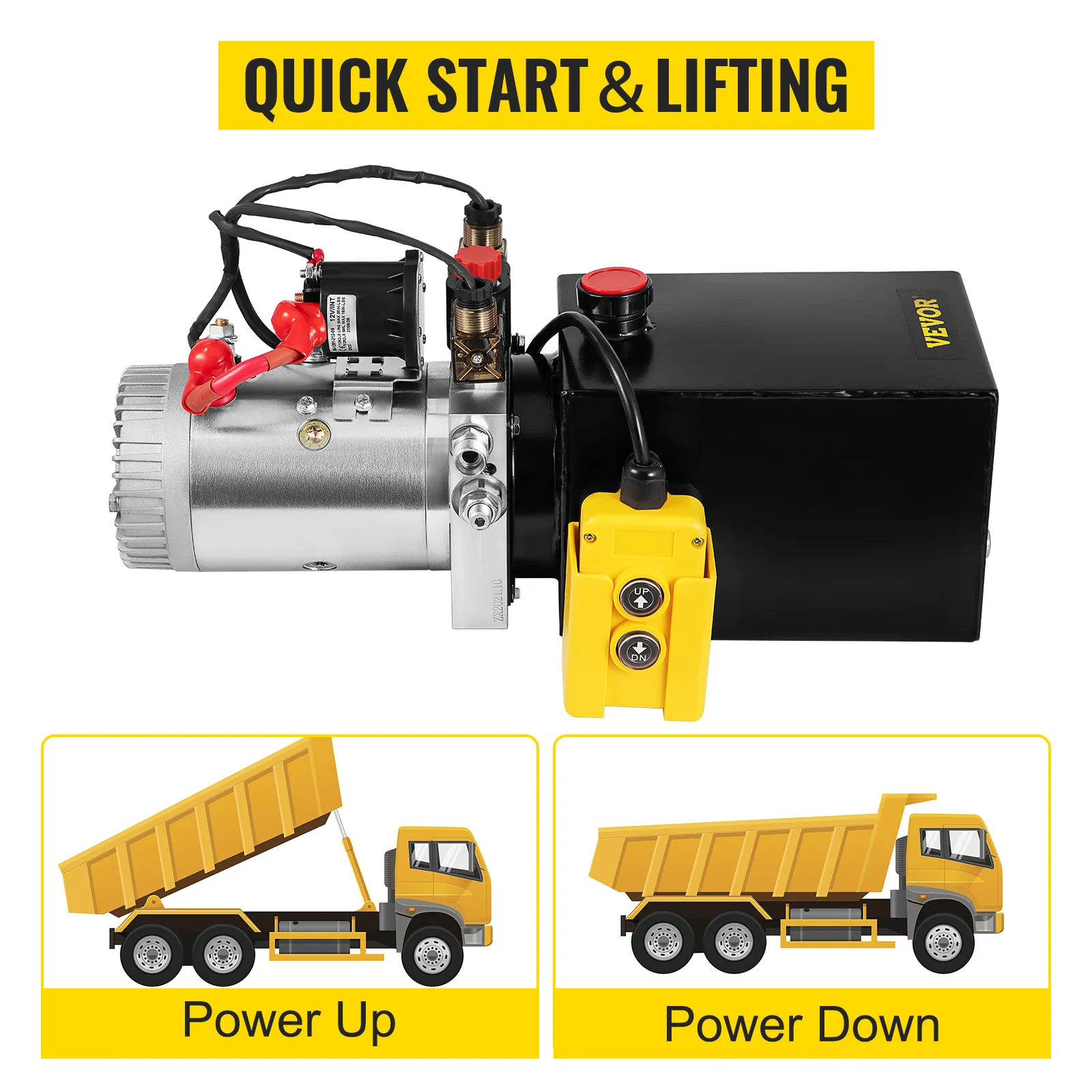 VEVOR hydraulic pump with power up and down controls for dump trucks.