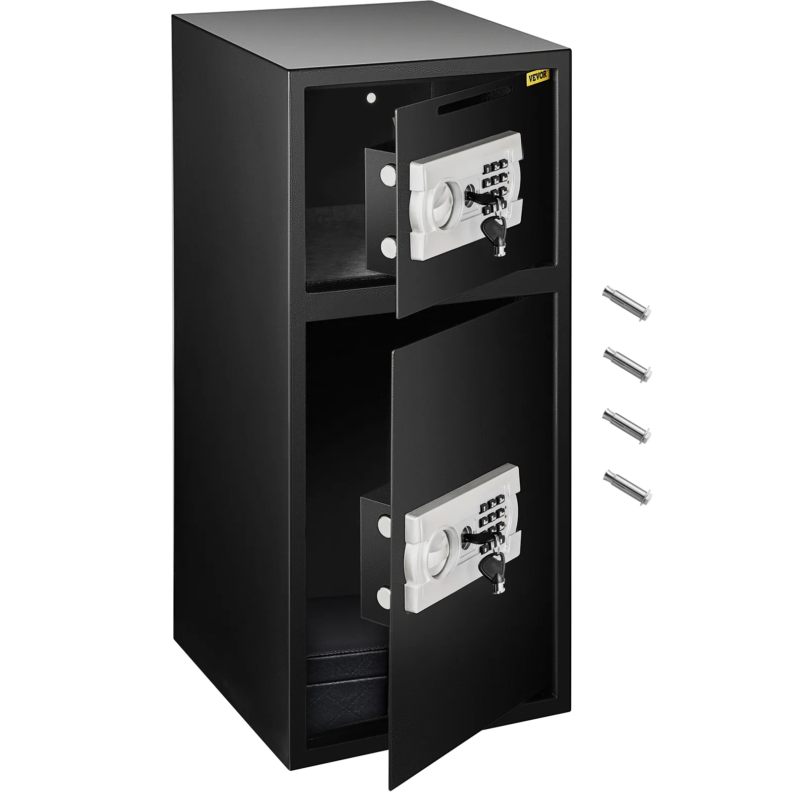 Cassaforte di sicurezza VEVOR nera con doppi scomparti e serratura con tastierino numerico.