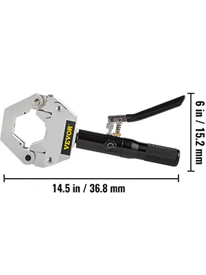 VEVOR hydraulic hose crimper with measurements, 14.5 in / 36.8 mm by 6 in / 152 mm.