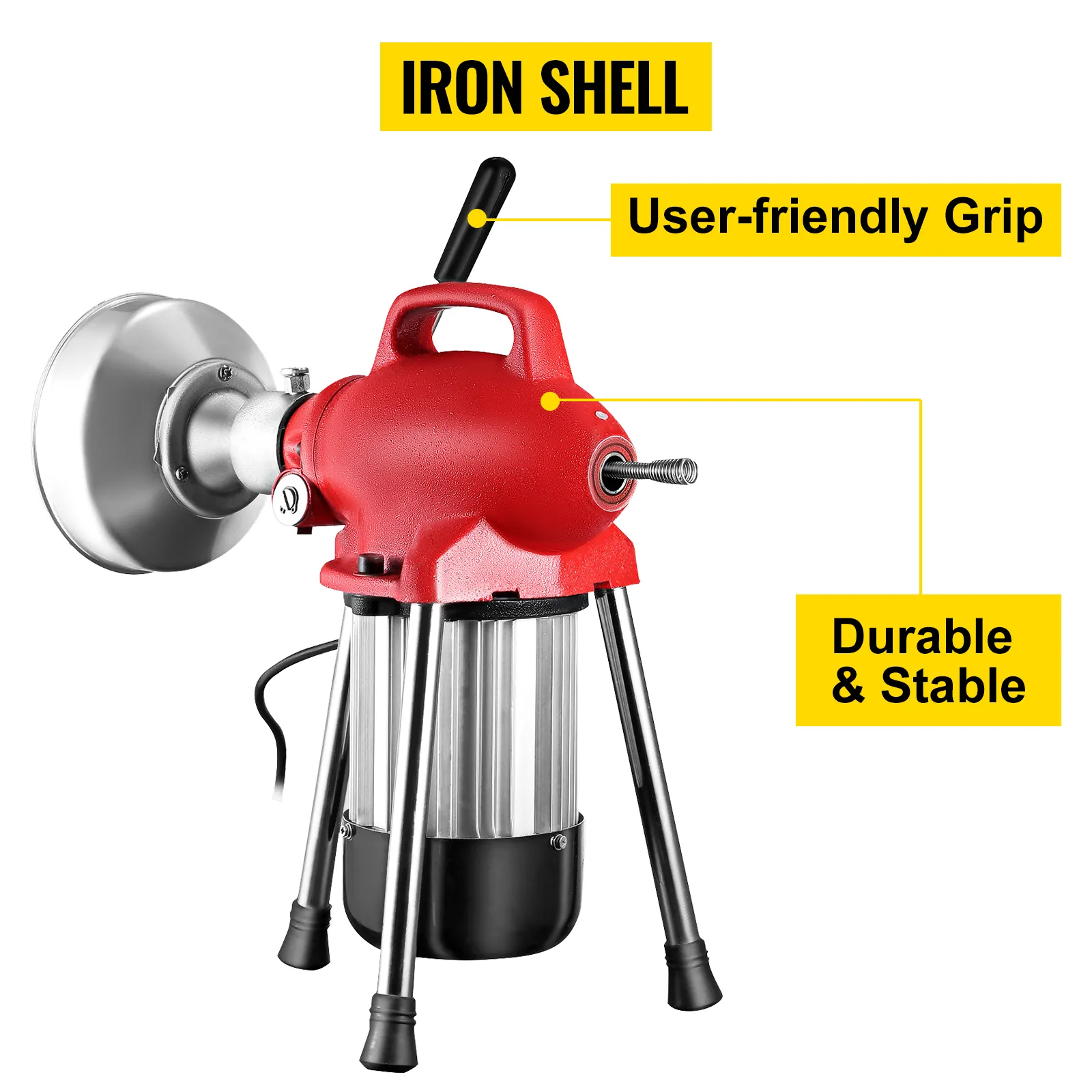 Máquina limpiadora de desagües VEVOR con carcasa de hierro, agarre fácil de usar, duradera y estable.