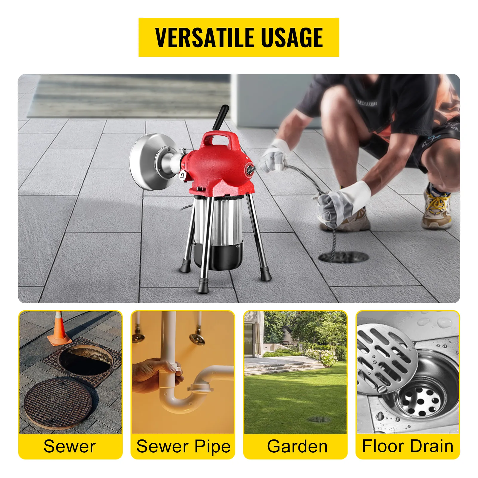Máquina limpiadora de desagües VEVOR para alcantarillas, tuberías de alcantarillado, jardines y desagües de suelo.