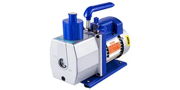 VEVOR vacuum pump with blue handle and silver body.