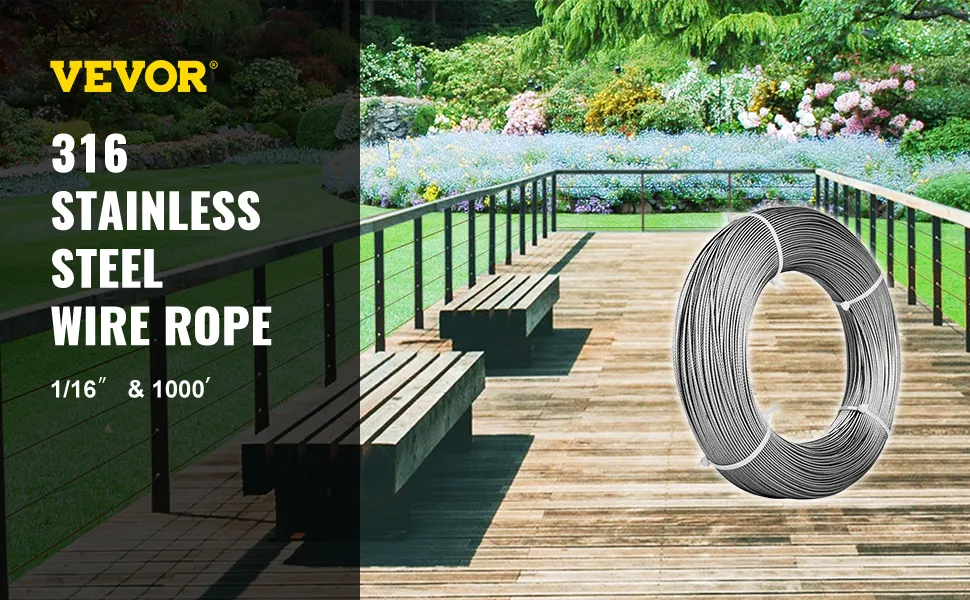 Gs Wire Rope 1,000ft Stainless Steel Type 316 Wire Rope 7x7 - 1/16