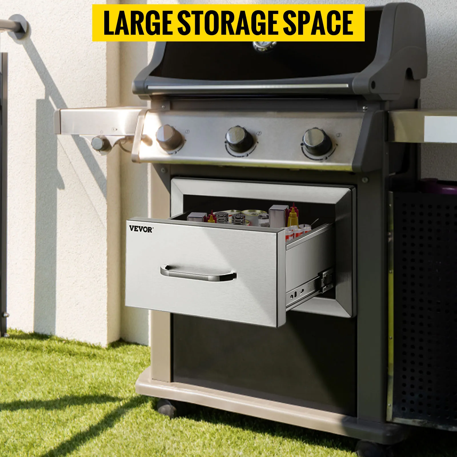 Parrilla al aire libre con cajones de cocina al aire libre VEVOR para un gran espacio de almacenamiento.