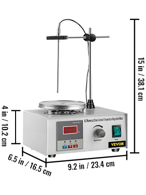 Agitador magnético VEVOR con placa calefactora regulable y pantalla digital.