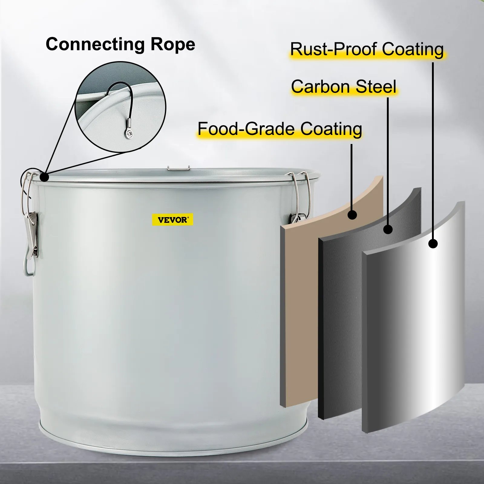 Cubo de grasa para freidora VEVOR con revestimiento de acero al carbono de grado alimenticio y a prueba de óxido con cuerda de conexión.