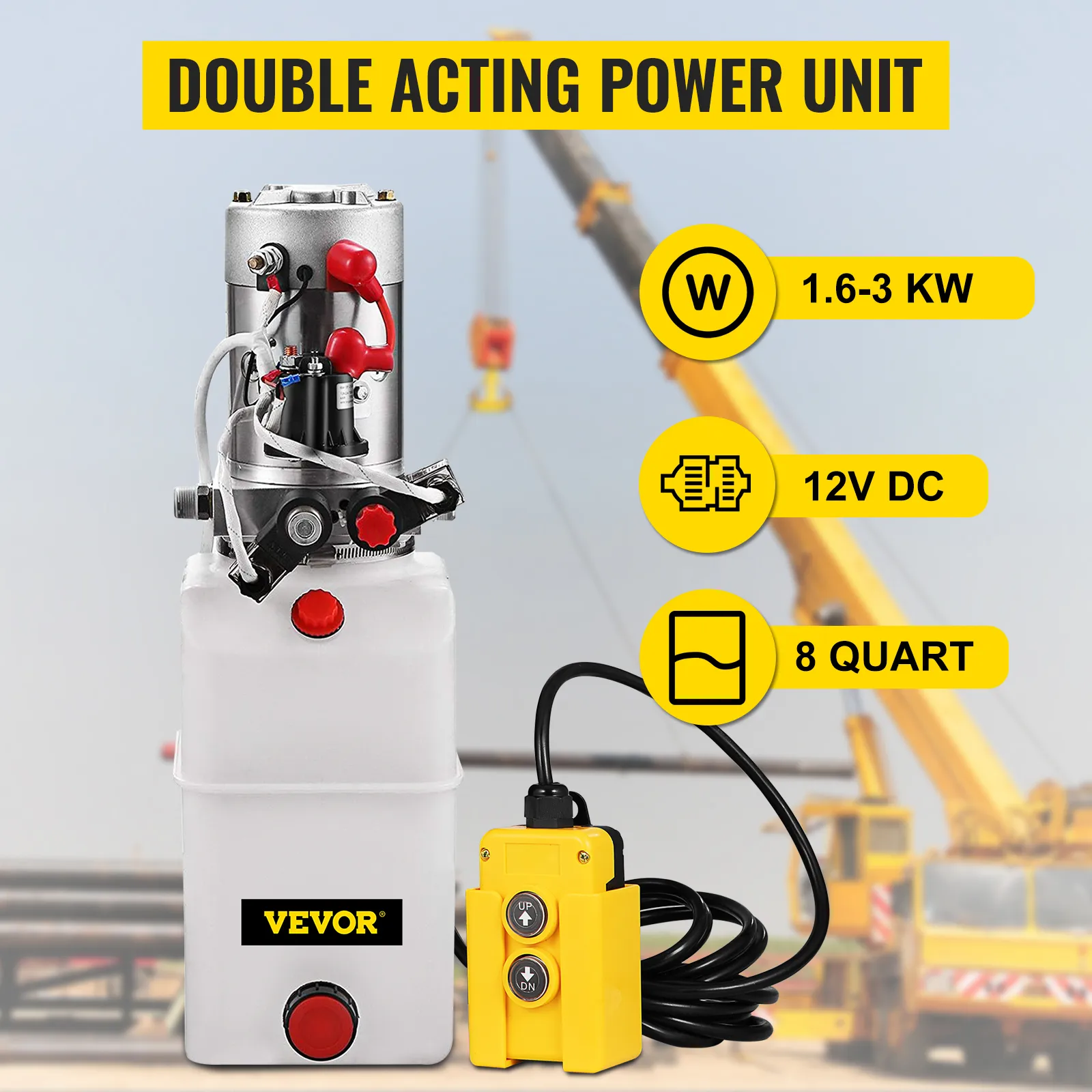 VEVOR-Hydraulikpumpe, doppeltwirkendes Antriebsaggregat, 1,6–3 kW, 12 V Gleichstrom, 8 Quart.