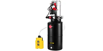 VEVOR hydraulic pump with attached control unit and black tank.