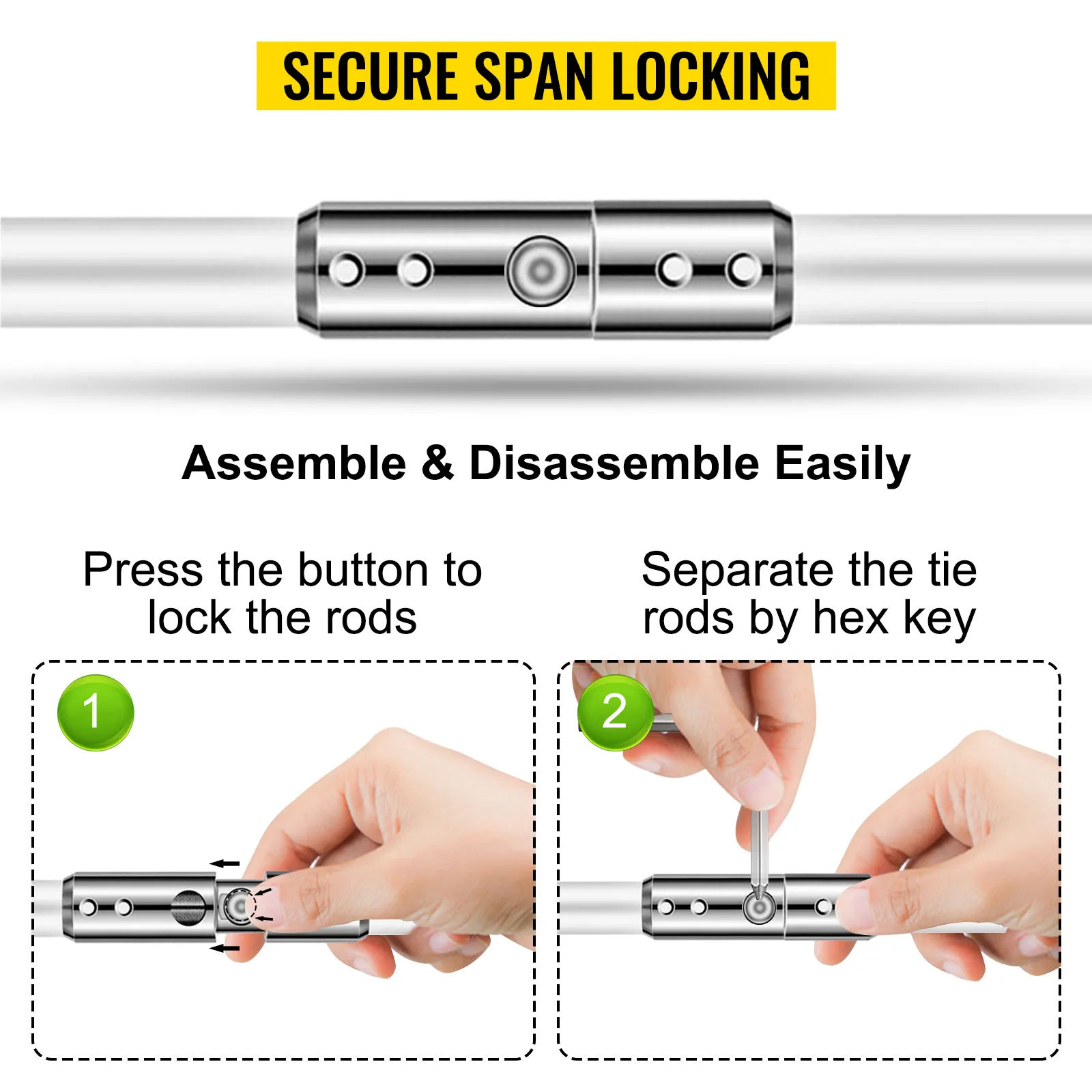 Kit spazzacamino VEVOR con bloccaggio di sicurezza, facile da montare con pulsante e chiave esagonale.