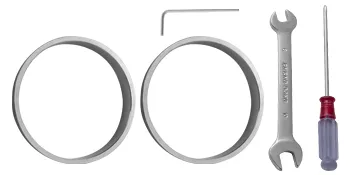 Máquina selladora de vasos VEVOR con dos anillos, llave, llave hexagonal y destornillador.