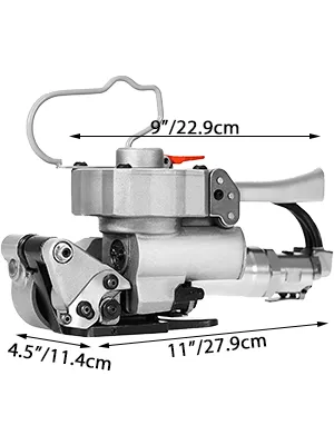 VEVOR pneumatic strapping tool with dimensions: 9"x4.5"x11".