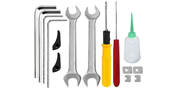 VEVOR pneumatic strapping tool kit with wrenches, screwdrivers, oil bottle, hex keys.