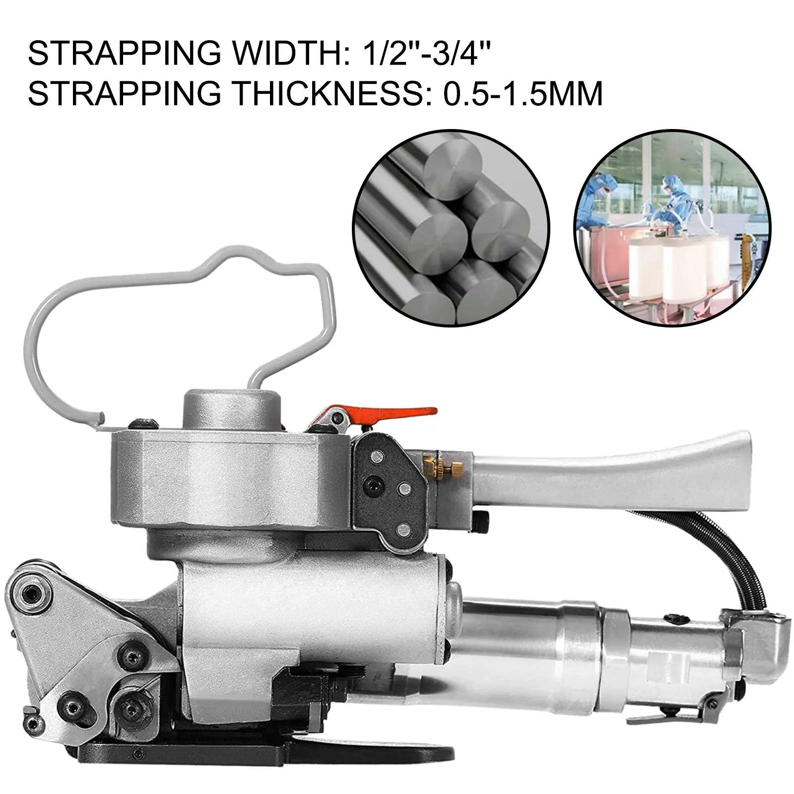 VEVOR pneumatic strapping tool with strapping width 1/2"-3/4" and thickness 0.5-1.5mm