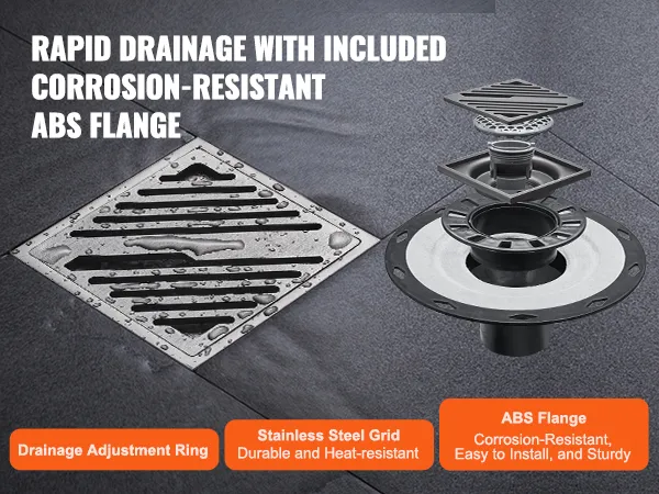 VEVOR shower curb kit with rapid drainage, corrosion-resistant abs flange, and stainless steel grid.
