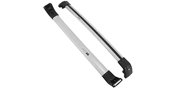 Barras transversales de techo VEVOR plateadas con tapas de extremo negras, mostradas sobre un fondo blanco.