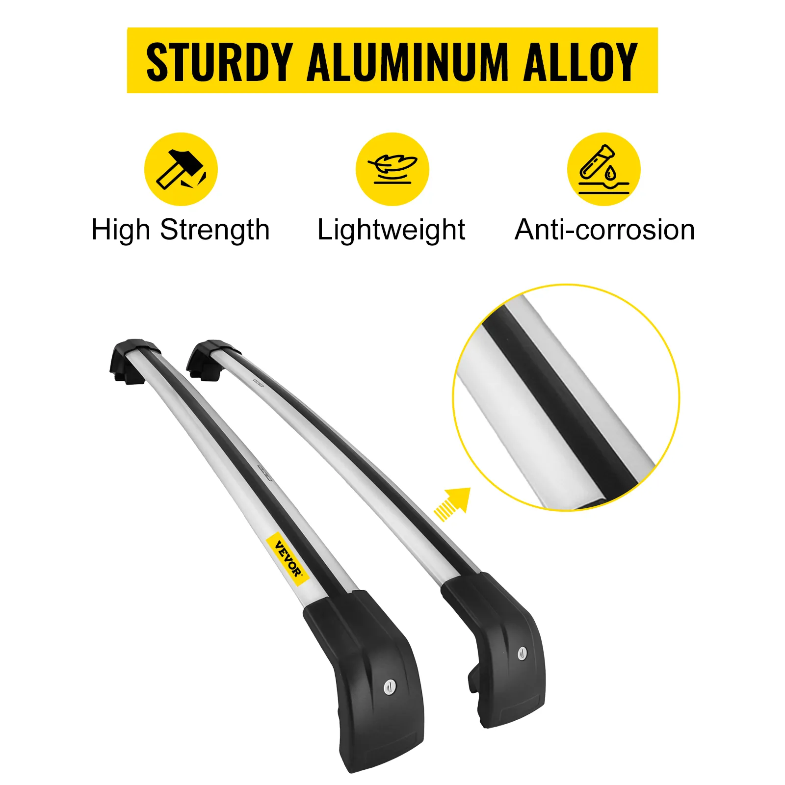 Barras transversales para portaequipajes VEVOR, aleación de aluminio, alta resistencia, ligeras, anticorrosión.