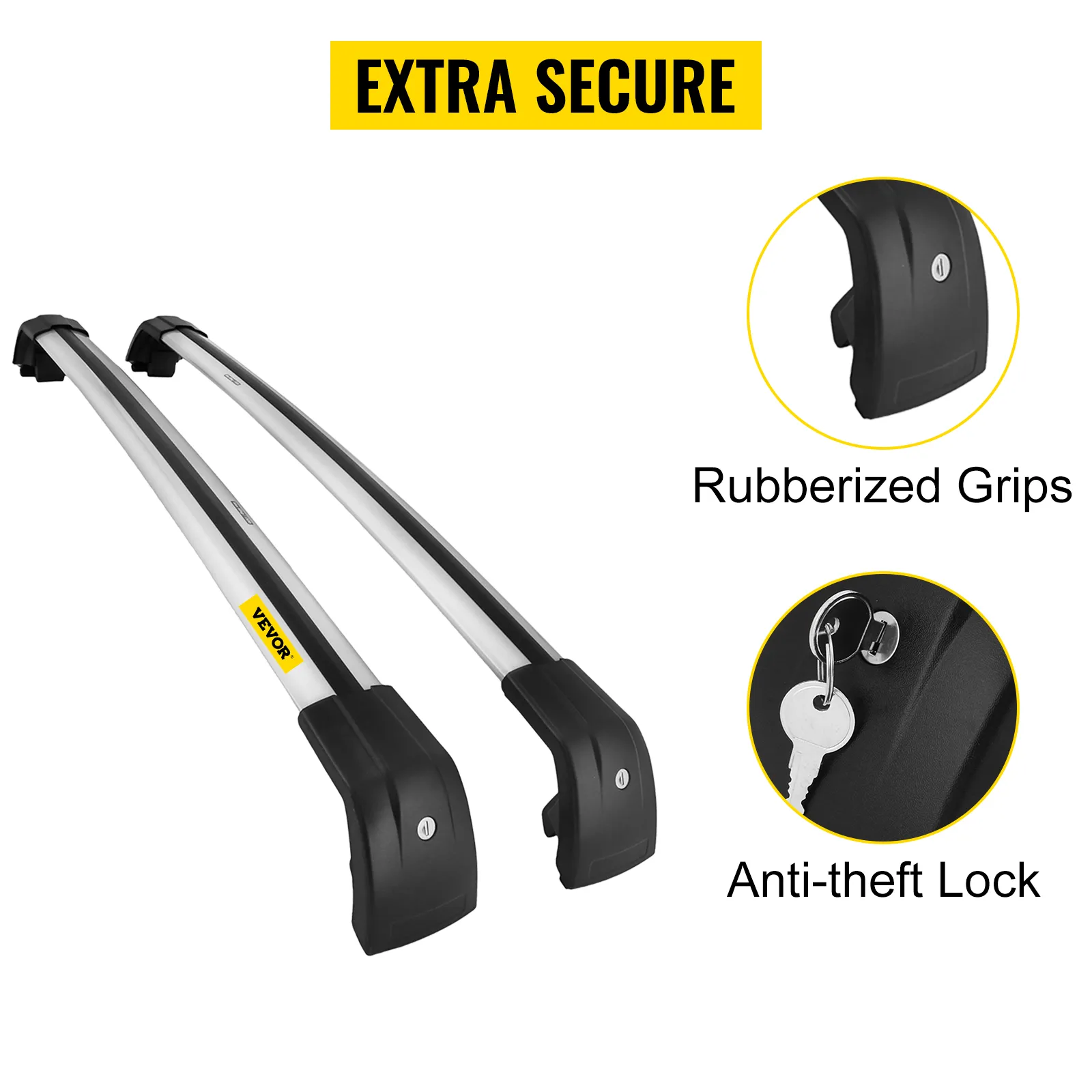 Barras transversales para portaequipajes de techo VEVOR con bloqueo antirrobo y agarres de goma. Extra seguras.