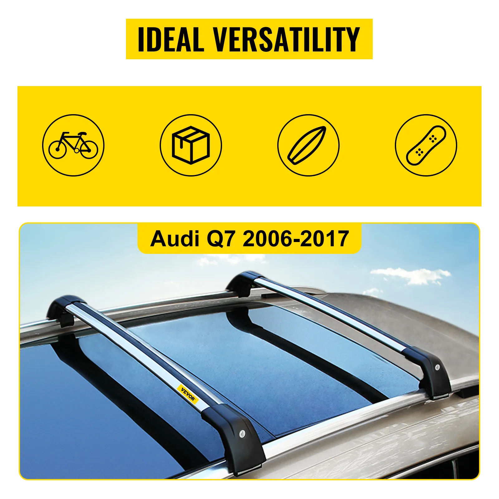 Barras transversales de techo VEVOR para Audi Q7 2006-2017, versatilidad ideal para diversos usos.