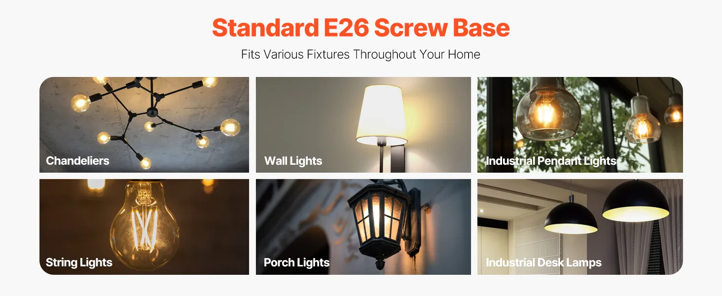 VEVOR 6 Pack Edison Bulbs LED, A19 Vintage Edison Light Bulbs, 4.5W Dimmable 450 Lumens, 2700K Warm White, E26 Base LED Filament Bulb, Antique Glass Style for Home, Bedroom, Office, Farmhouse,CRI80+