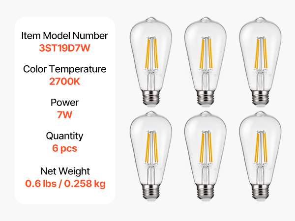 VEVOR ST19 LED Bulb – 6 Pack, 7W, 800LM, 2700K, E26