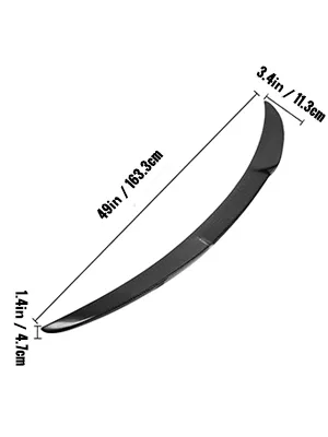 Dimensiones del alerón trasero VEVOR: 49,8 pulgadas de largo, 3,4 pulgadas de ancho, 1,4 pulgadas de alto.