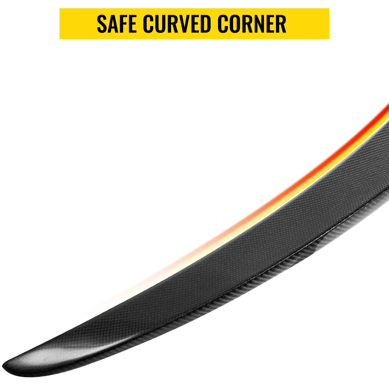 Alerón trasero VEVOR con esquina curva segura, acabado en fibra de carbono negro.