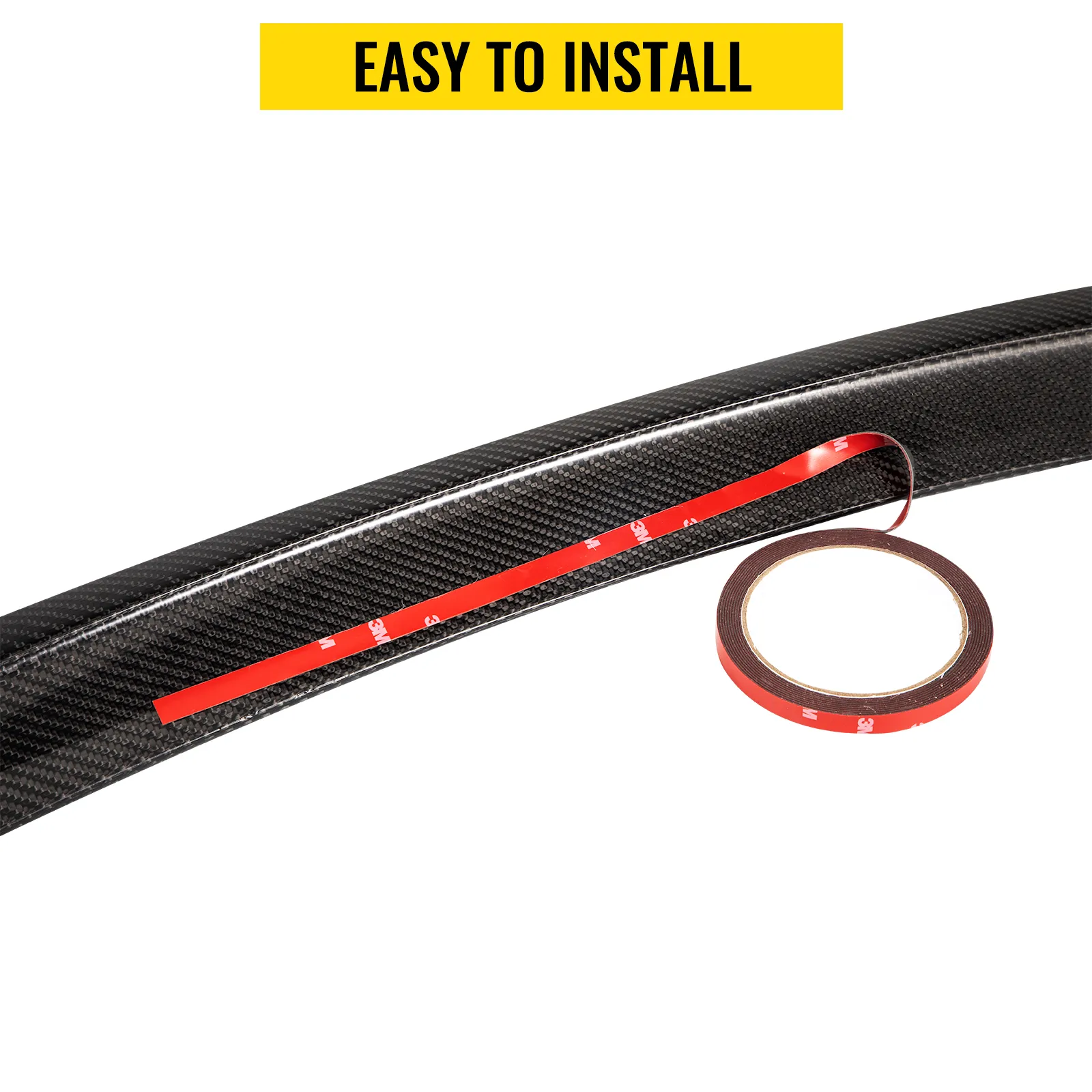 Alerón trasero VEVOR con textura de fibra de carbono y cinta de fácil instalación.