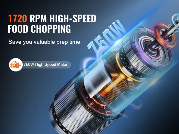VEVOR-Küchenmaschine mit 1720 U/min und 750-W-Hochgeschwindigkeitsmotor spart Ihnen wertvolle Vorbereitungszeit.